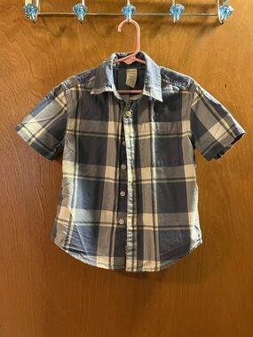 Boys Short-Sleeve Plaid Button-Down Shirt - Blue & Cream